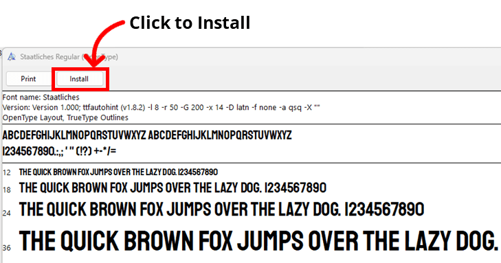 Install option to Install Font on to our computer.